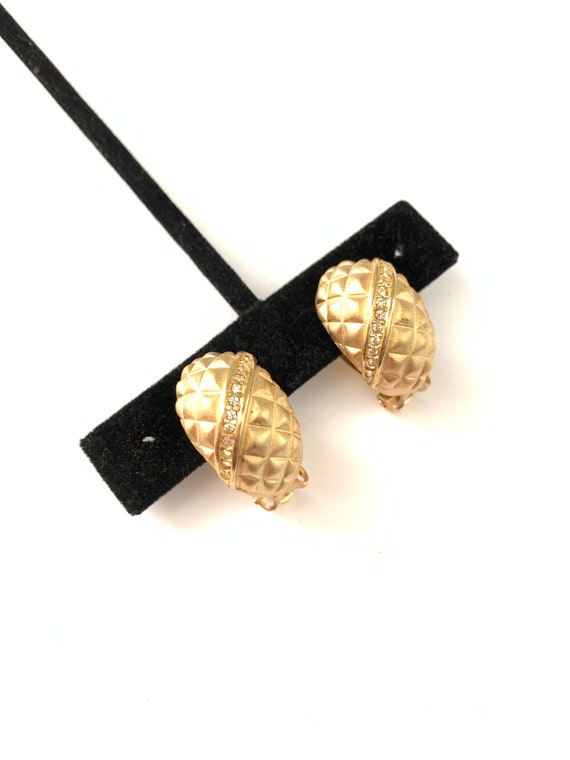 Vintage Matte Chunky Gold Plated Hoop Earrings Vintage Quilted