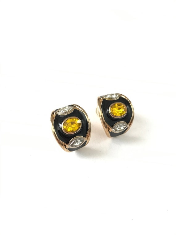 Vintage Black Enameled Clear and Yellow Byzantine… - image 1