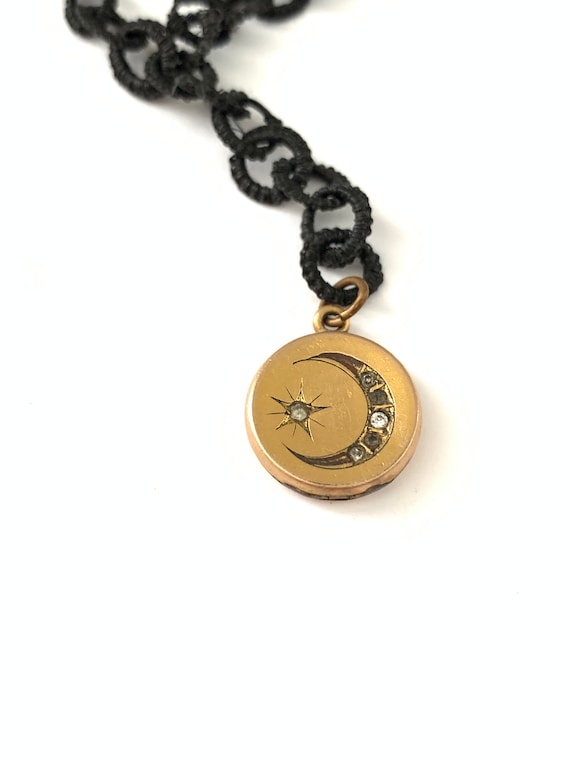 Antique Crescent Moon and Star Locket Fob, Gold Filled Moon Star Photo Locket