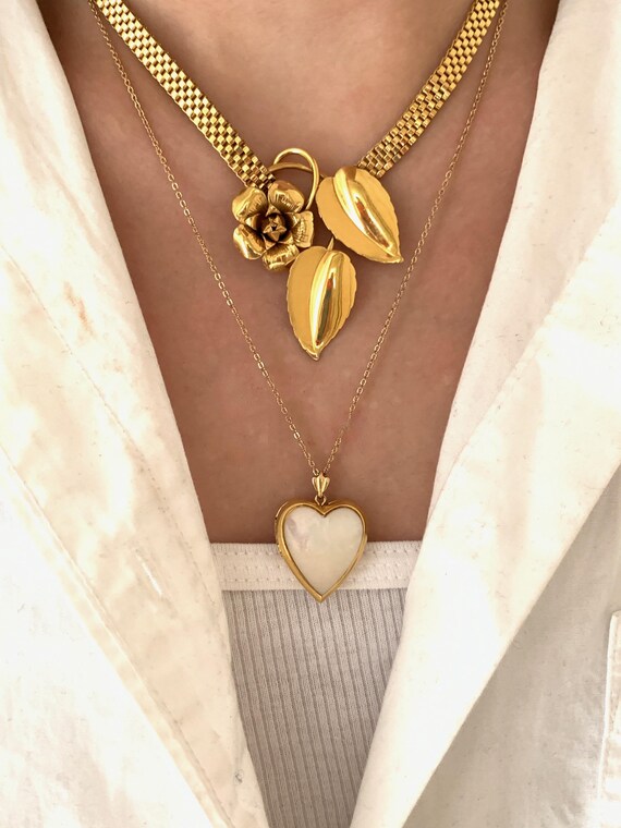 Vintage 12k Gold Filled Botanical Panther Chain Collar  Vintage Gold Panther Pendant Necklace main image 0