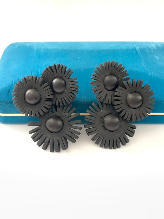 Vintage Statement Black Fabric Flower Clip Earring