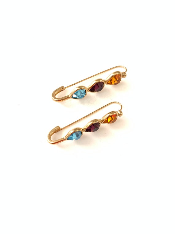 Vintage Safety Pin Heart Earrings, Rhinestone Hea… - image 6