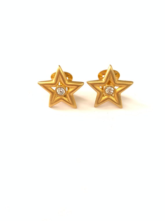 Vintage Matte Gold Plated Star Clip Earrings
