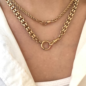 Antique Victorian 18&quot; Gold Filled Double Ladder Link Pocket Watch Chain Necklace, Vintage Watch Chain Necklace with Swivel Clasp