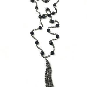 Antique Cut Steel & Whitby Jet Tassel Necklace