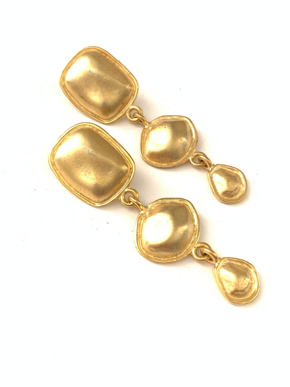 Vintage Gold Plated Hammered Tiered Dangle Drop Ea