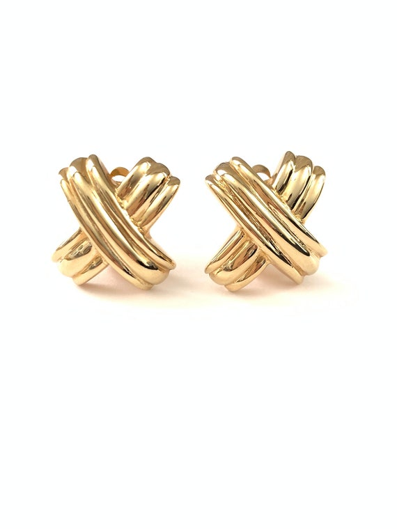 Vintage 1990s Ribbed Gold X Clip Earrings
