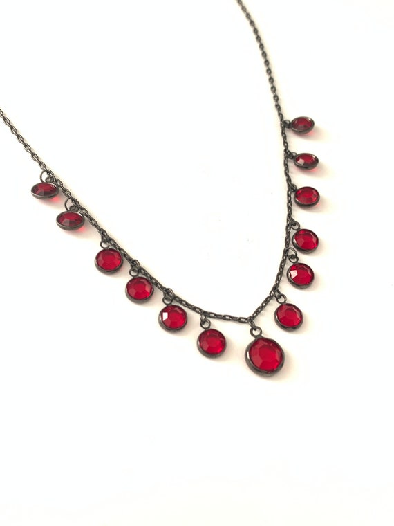 Vintage Red Open Back Bezel Crystal Necklace on Hematite - Etsy