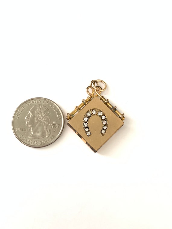 Vintage Good Luck Lucky Horseshoe Locket Fob with Rhi… Gem