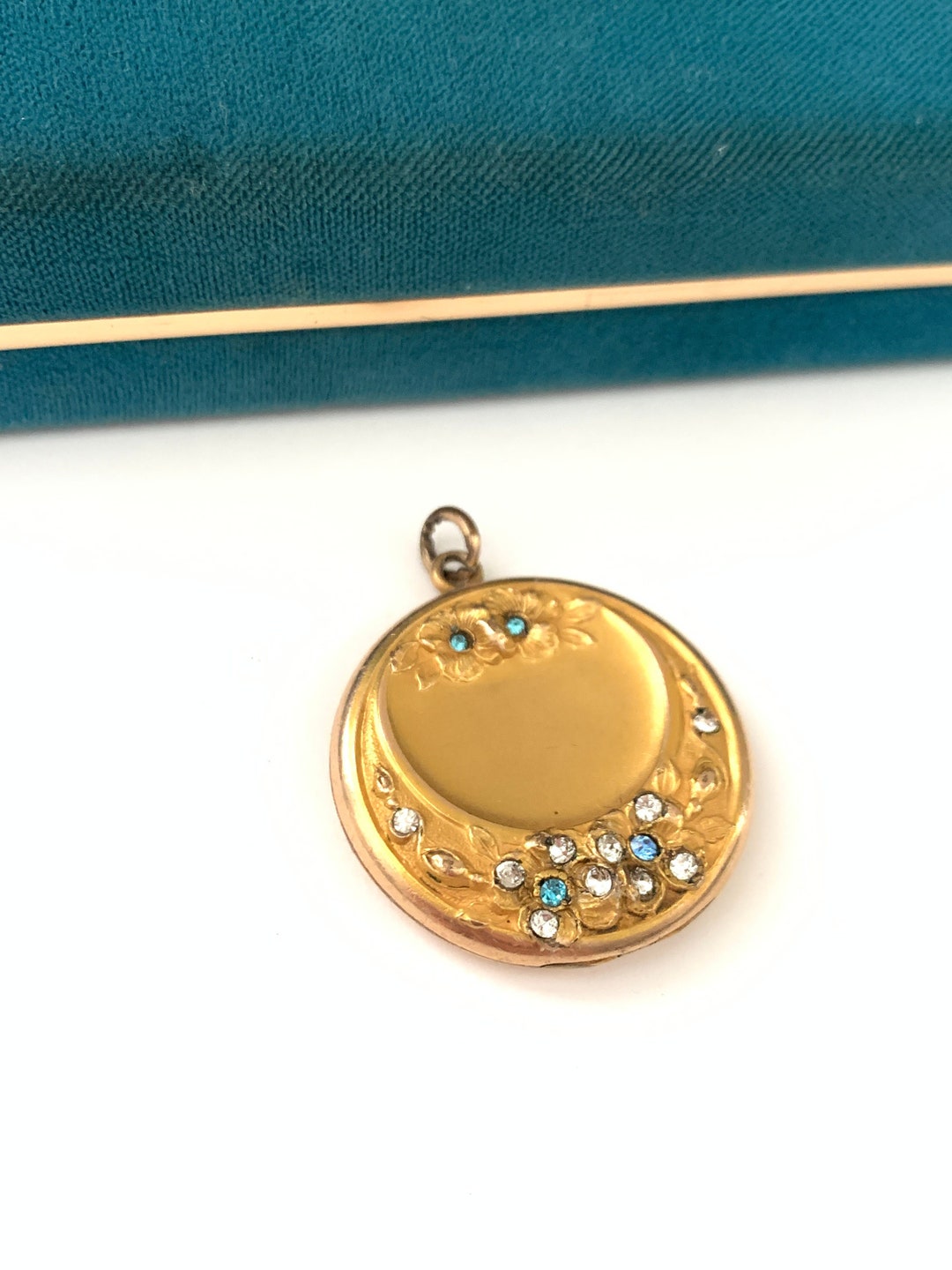 Antique Gold Filled Crescent Moon Floral Repouse Locket, Gold Filled ...