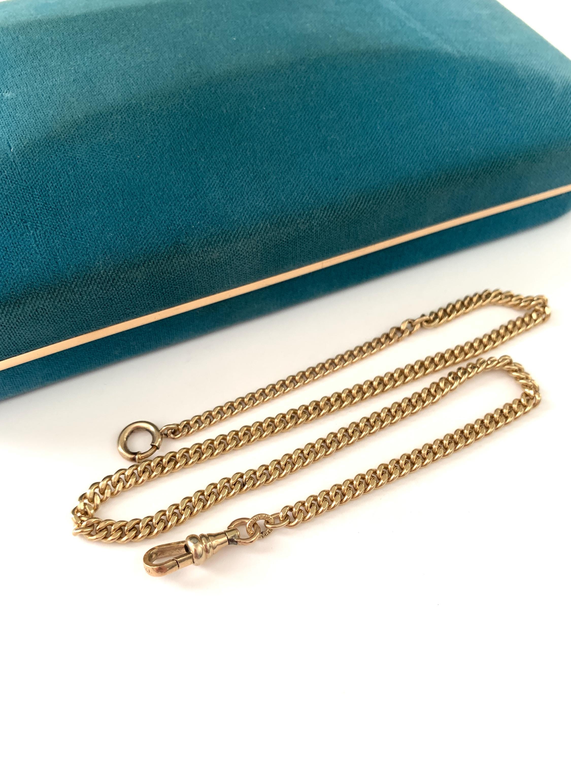 Vintage 15.5" Curb Link Watch Chain Necklace Swivel Clasp, Antique Curb Chain Pocket Watch Chain with Front Clasp for Charms