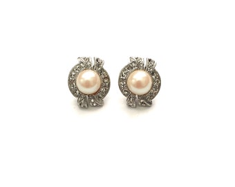 Elegant Vintage Pearl and Rhinestone Crystal Earrings