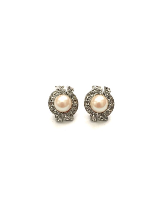 Elegant Vintage Pearl and Rhinestone Crystal Earri