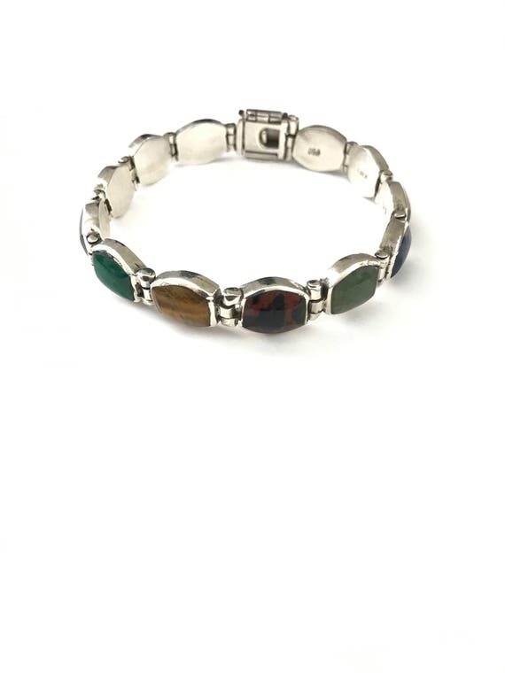 ヴィンテージ レッドクロスリンクブレスレット シルバー950 メキシコ製 Vintage Mexican 950 Silver Gemstone Bracelet Malachite