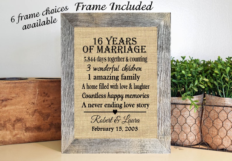 FRAMED Personalized 16th anniversary Gift 16th wedding | Etsy