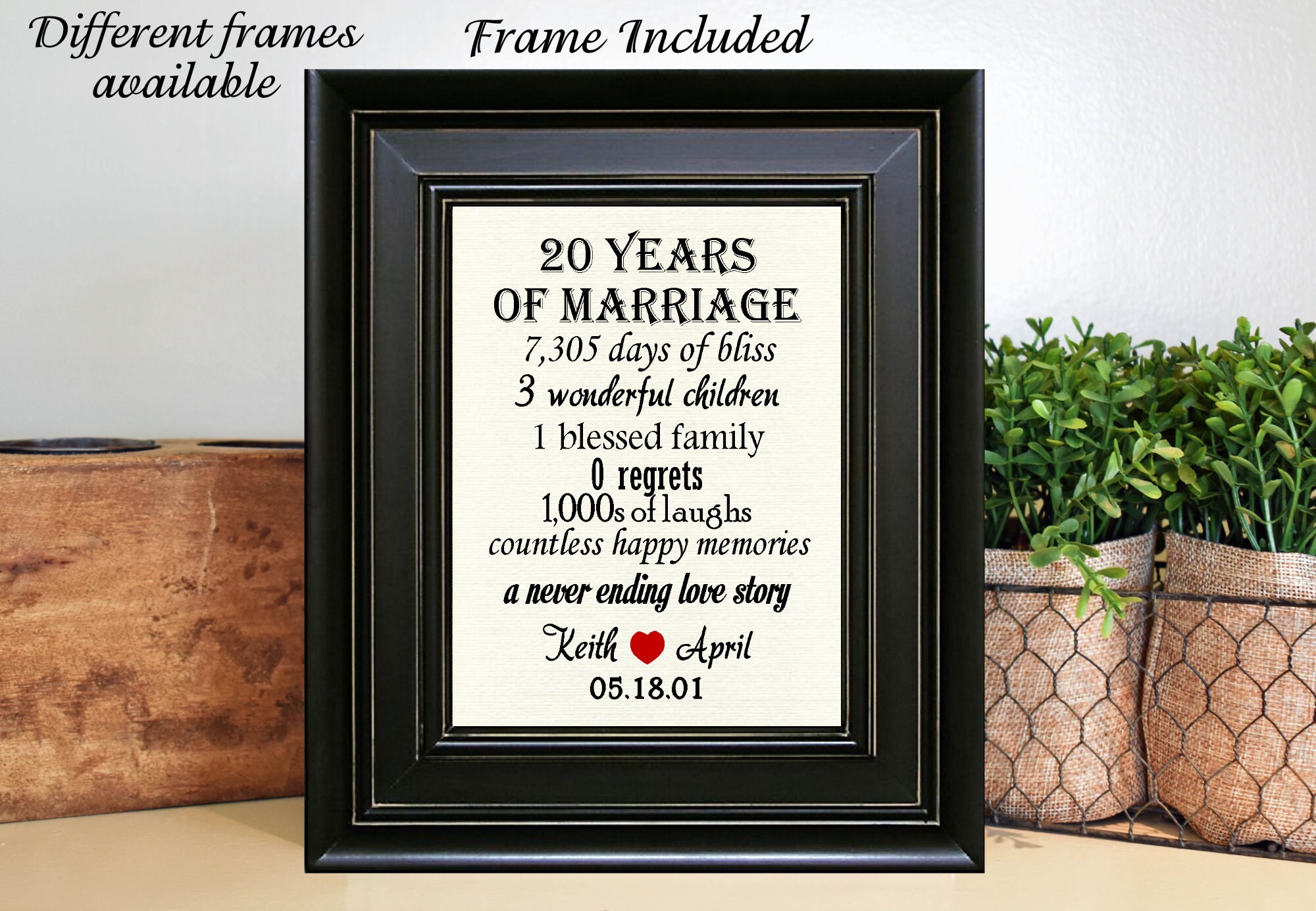 FRAMED Personalized 20th Anniversary Gifts/20 Year Anniversary Etsy