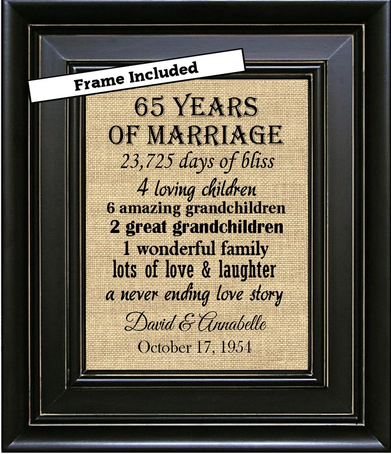 FRAMED 65th Wedding Anniversary Gift/65th Anniversary Gifts/65 Etsy