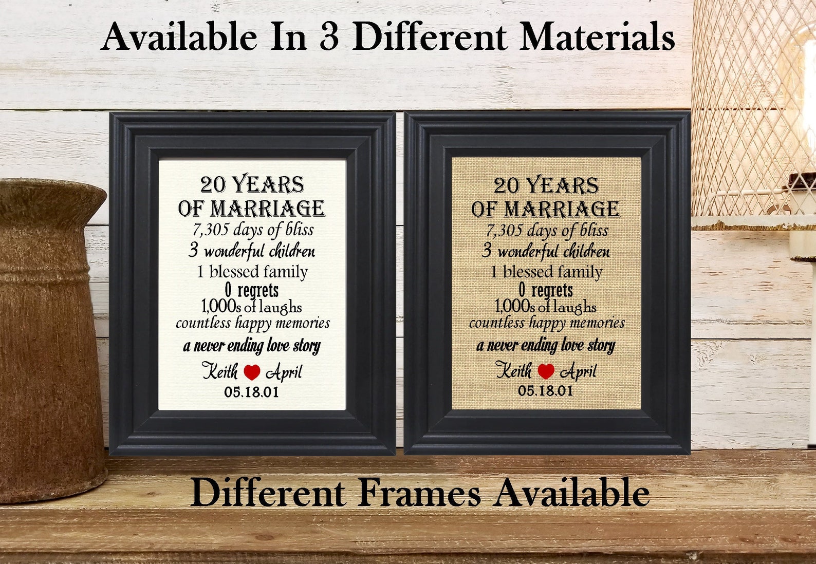 FRAMED Personalized 20th Anniversary Gifts/20 Year Anniversary Etsy