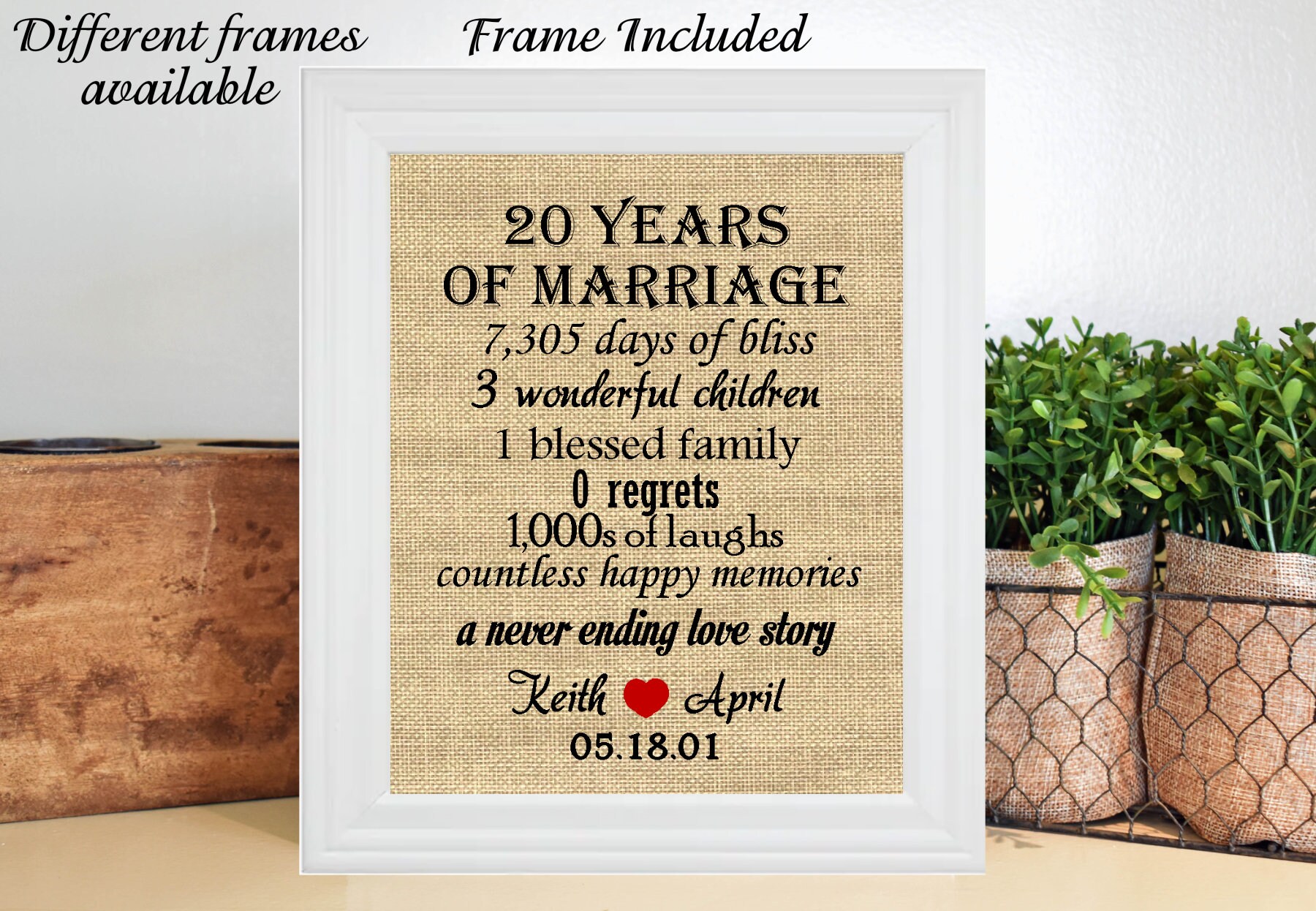 FRAMED Personalized 20th Anniversary Gifts/20 Year Anniversary Etsy