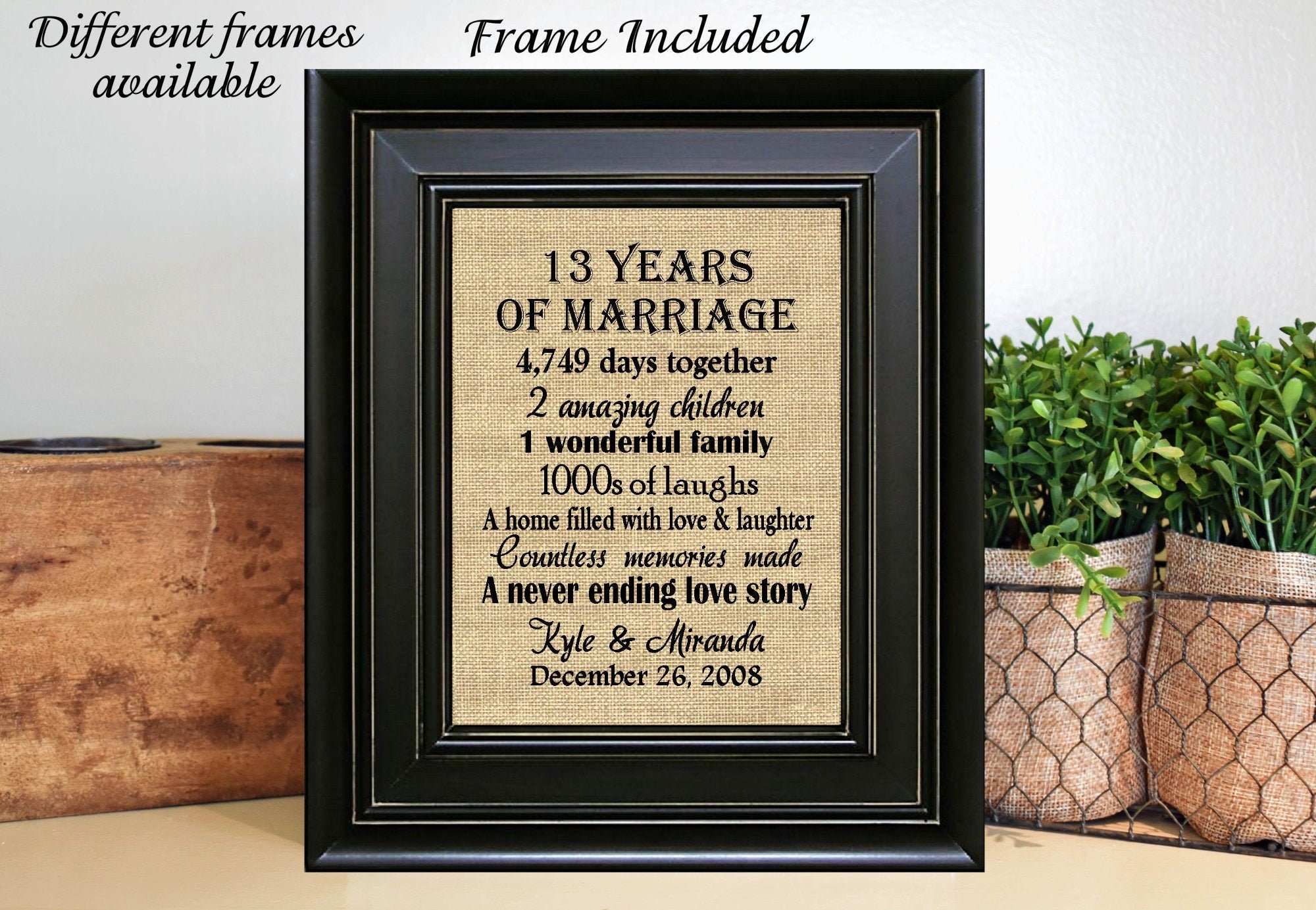FRAMED 13th Wedding Anniversary Gift/13th Anniversary
