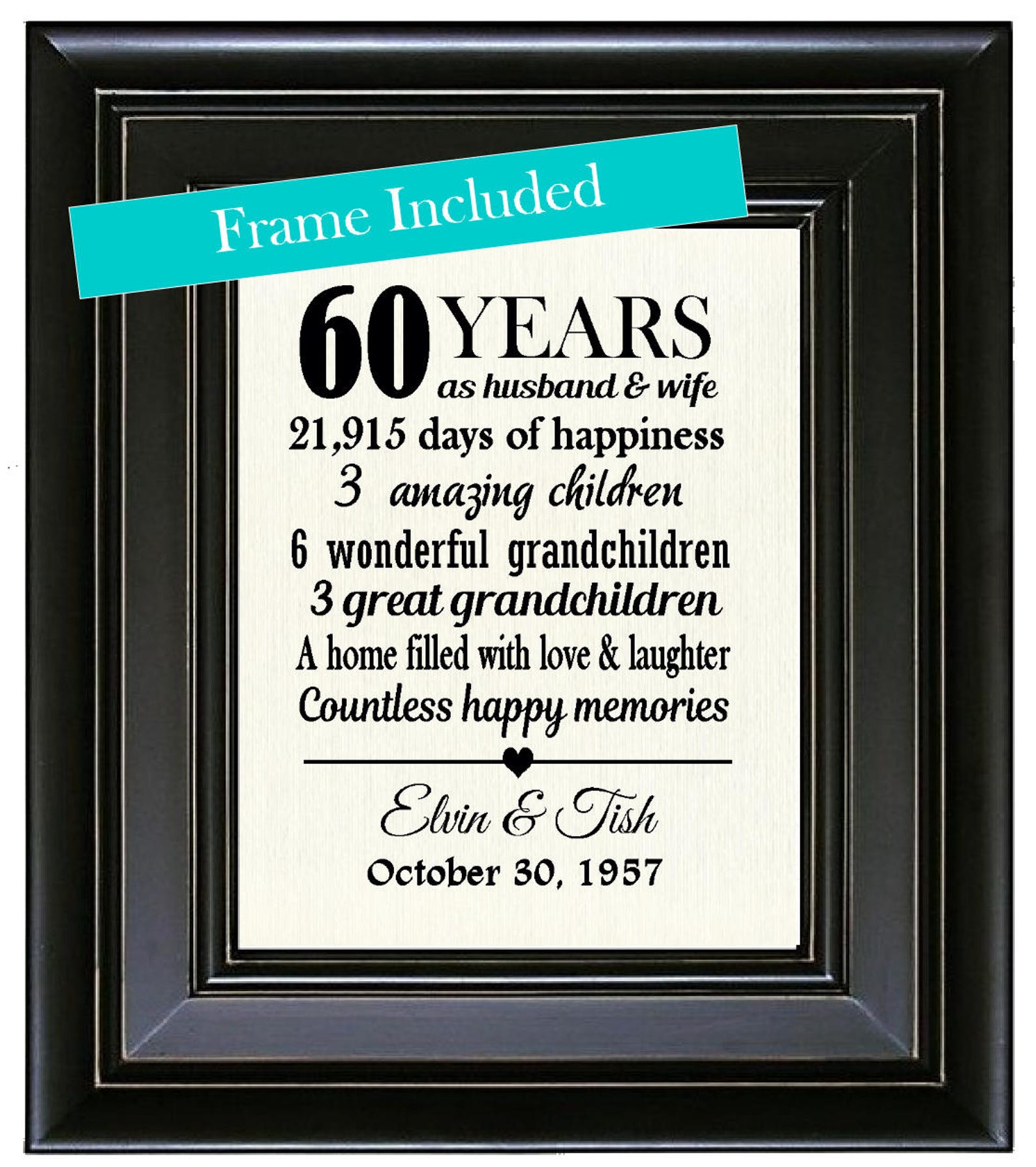 FRAMED 60th Wedding Anniversary/60th Anniversary Gifts/60th | Etsy