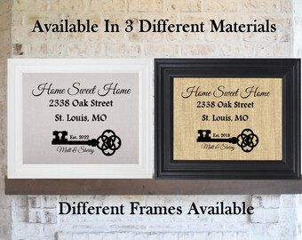 FRAMED House Warming Gift New Home Housewarming Gift Home Sweet Home Burlap Print Personalized Address Sign New House Gift New Homeowner