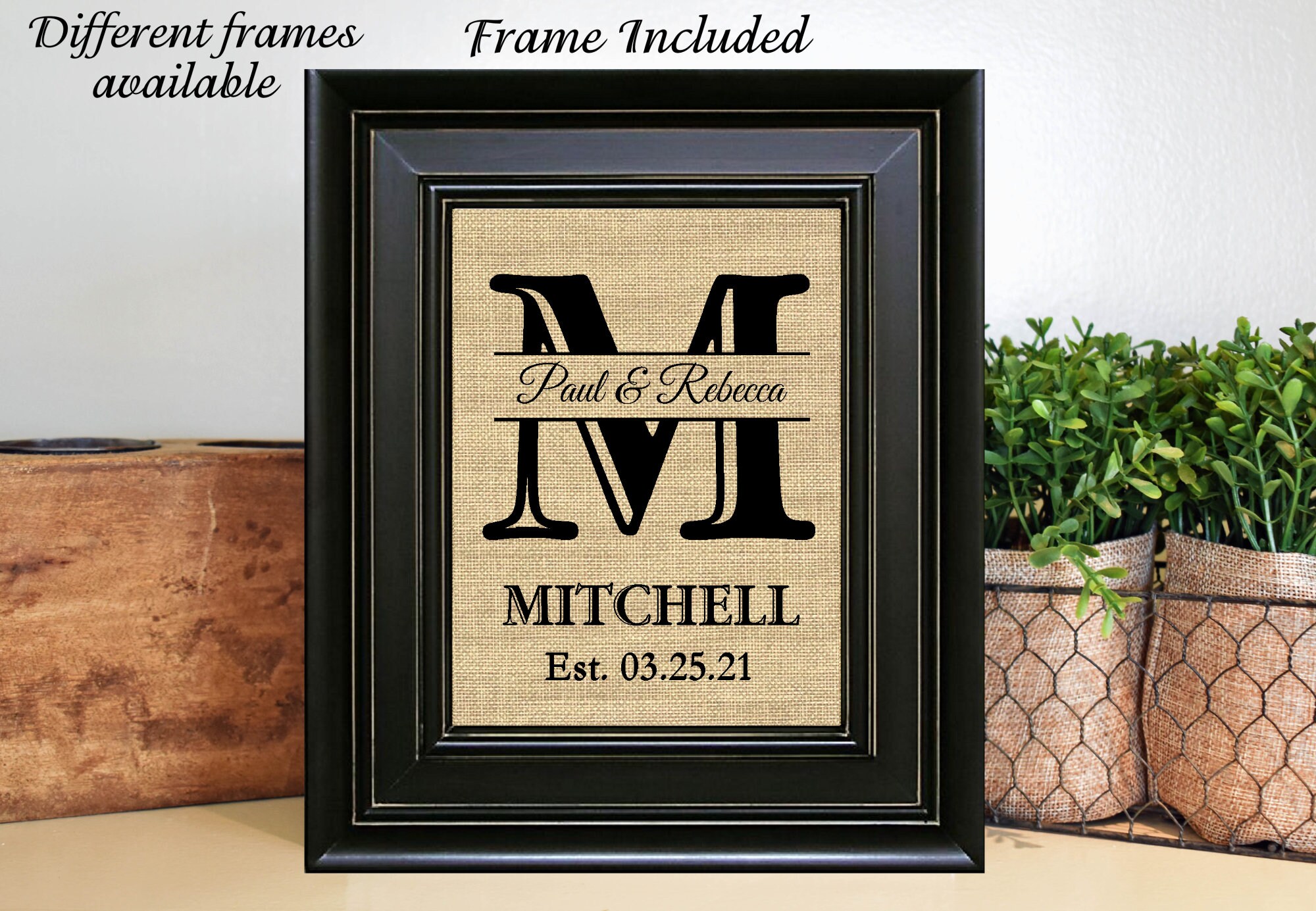 FRAMED Personalized Burlap Monogram Gift Monogrammed Gifts | Etsy