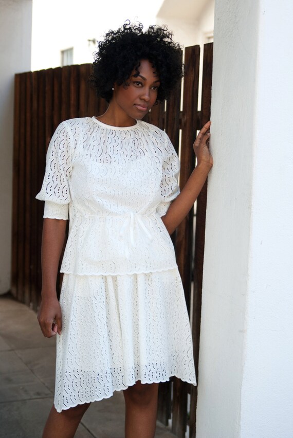 Plus Size - Vintage Cotton Jersey Off The Shoulder Eyelet Banded