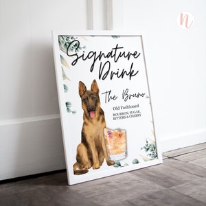 Signature Drink Wedding Sign with Pet, Printable Wedding Signature Drink, Drink Sign with Cat or Dog, Digital Signature Drink Sign Wedding