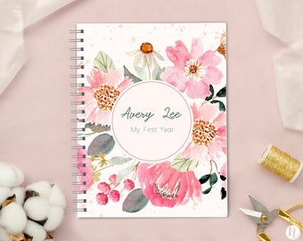 Personalized Baby Book | Pregnancy to First Year Journal | Baby Shower Gift | Newborn Memory Notebook | Baby Milestone Keepsake | Flowers