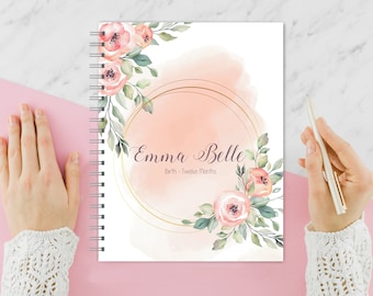 Personalized Baby Book | Pregnancy to First Year Journal | Baby Shower Gift | Newborn Memory Notebook | Baby Milestone Keepsake | Pink