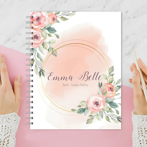 Personalized Baby Book | Pregnancy to First Year Journal | Baby Shower Gift | Newborn Memory Notebook | Baby Milestone Keepsake | Pink