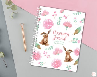 Personalized Twin Pregnancy Journal, Twin Pregnancy Planner, Twin Pregnancy Memory Book, Twin Pregnancy Gift, Twin Mom Gift, Bunnies