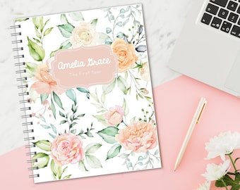 Personalized Baby Book | Pregnancy to First Year Journal | Baby Shower Gift | Newborn Memory Notebook | Baby Milestone Keepsake | Floral