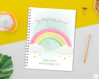 Personalized Pregnancy Journal, Pregnancy Planner, Pregnancy Memory Book, Custom Pregnancy Gift, Gift for Expecting Mom, Rainbow