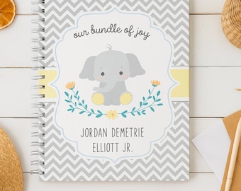 Personalized Baby Book | Pregnancy to First Year Journal | Baby Shower Gift | Newborn Memory Notebook | Baby Milestone Keepsake | Elephant