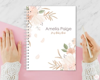 Personalized Baby Book | Pregnancy to First Year Journal | Baby Shower Gift | Newborn Memory Notebook | Baby Milestone Keepsake | Flowers