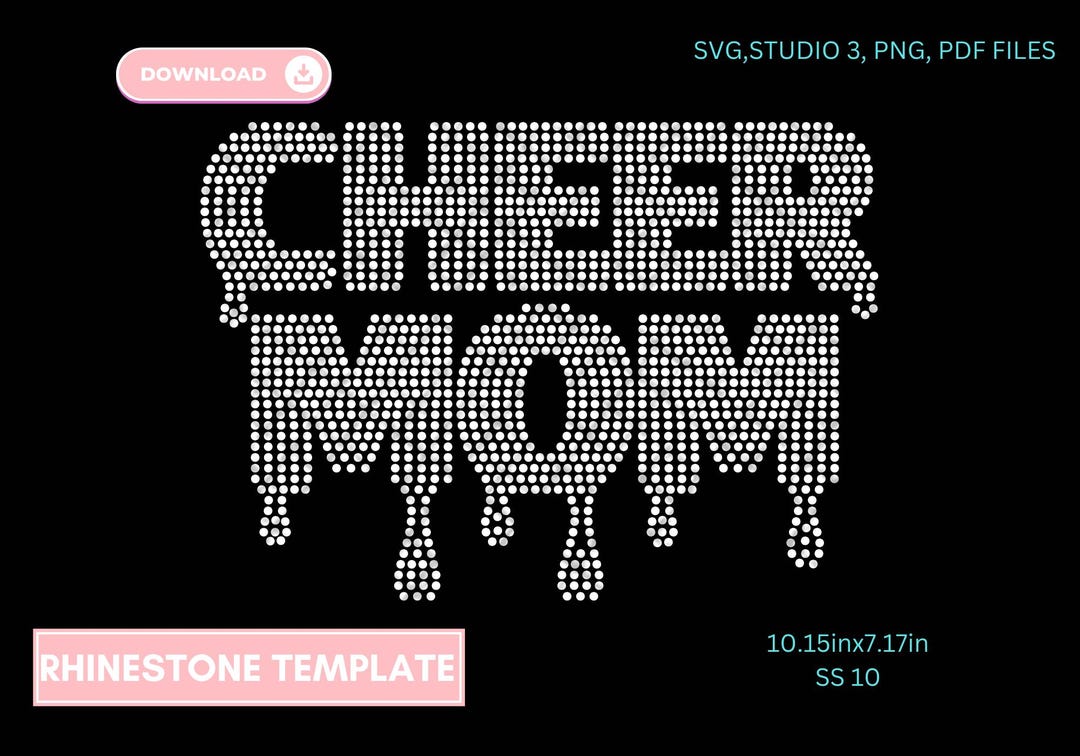 CHEER MOM Rhinestone Template, Cut File, SS10 Stones, Silhouette ...