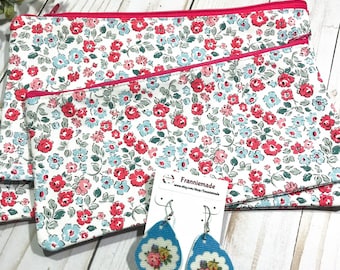 Cath Kidston Floral Cosmetic Pouch Set: Cotton Duck Zippered Bags