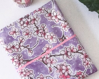 Oilcloth Bible Cover: Custom Fit, Cherry Blossom Pattern, Wrap Around Pocket