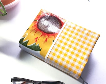 Sunflower Oilcloth Bible Cover: Custom Fitted Wrap-Around Pocket