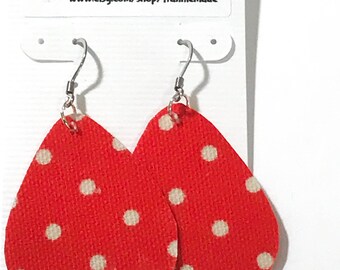 Cath Kidston Oilcloth Earrings: Red Polka Dot Lightweight Dangle Drop Earrings