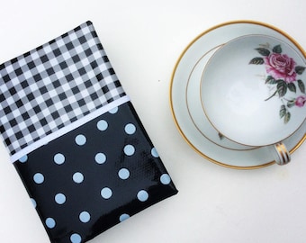 Pocket Oilcloth Bible Cover, Black & White, Wrap Around Pocket, Custom Made To Fit
