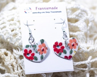 Cath Kidston Heart Earrings: Lightweight Floral Oilcloth Dangles
