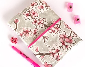 Oilcloth Bible Cover with Pocket: Pink Cherry Blossom Design