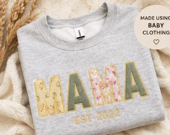 Custom Baby Clothes Keepsake Sweatshirt, Embroidered Mama Crewneck, Personalized Memory Gift for Mom