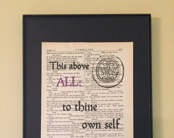 To your own self be true - Shakespeare Page Art; Abschlussgeschenk; Eröffnung Geschenk