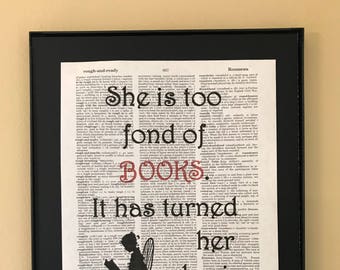 she is too fond of reading Louisa May Alcott Little Women vinyl sticker