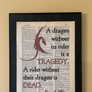 A dragon without its rider is a tragedy. A rider with their dragon is dead; Fourth Wing; Literary Gifts; Dictionary Print; Page Art;