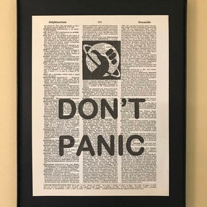 Don't Panic; Hitchhiker's Guide to the Galaxy; Literary gifts; Dorm Decor; Library Decor;